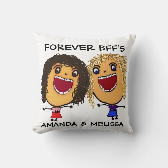 Coussin Cartoon Best Friend BFFs Blonde et Brunette (Recto)