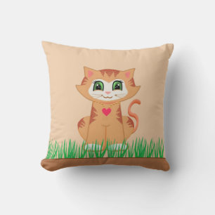 Coussin Cartoon de chat Cute Kitty et Plante