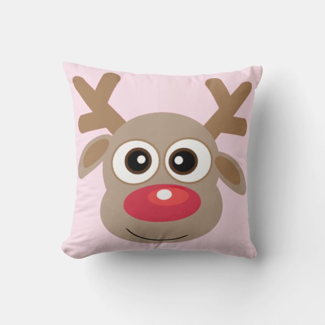Coussin Cartoon de Noël Fille Rose Reindeer (Recto)