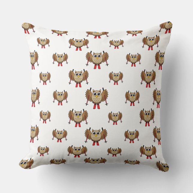 Coussin Cartoon de ski de Chouette (Recto)