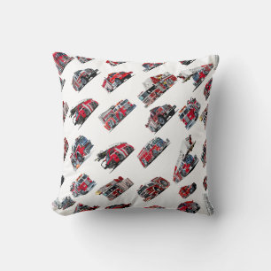 Coussin Cartoon Fire Trucks en tissu motif transparent