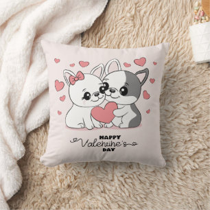 Coussin Cartoon mignon Bulldog Les amoureux des coeurs Sai