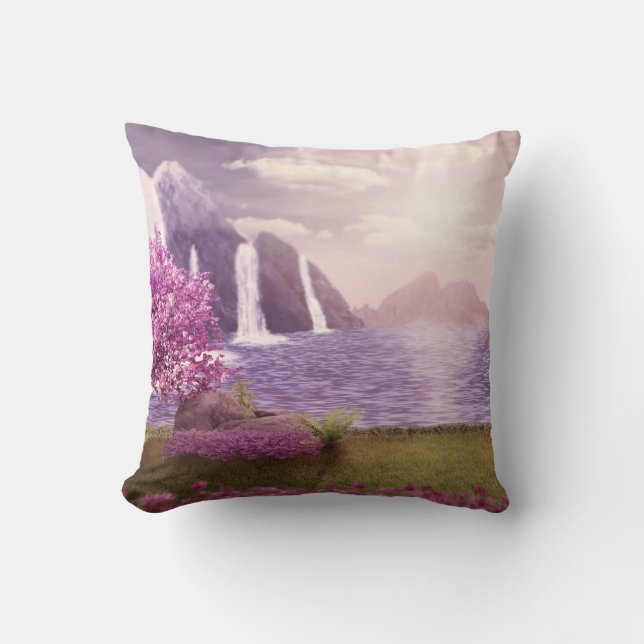 Coussin Cascades et cerisiers au bord d'un lac (Recto)