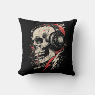 Coussin Casque DJ Skull Éclairs Musique Électronique