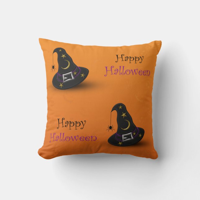 Coussin Casquette de sorcière d'Halloween avec araignée (Recto)