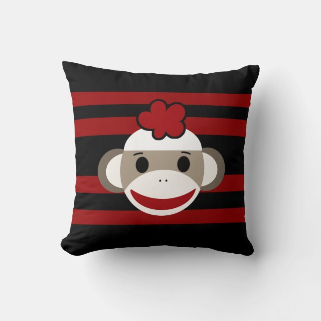Coussin Casquette rayé rouge et noir de fleur de fille de (Recto)