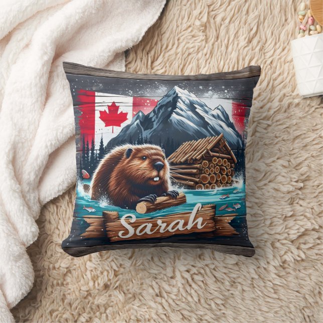 Coussin Castor canadien dans l'eau avec des billes près de (Couverture)