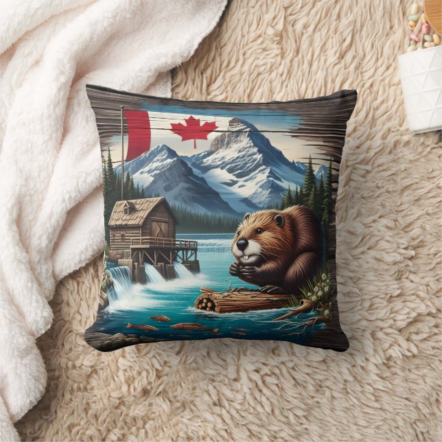 Coussin Castor canadien du lac Mountain pendant la journée (Couverture)