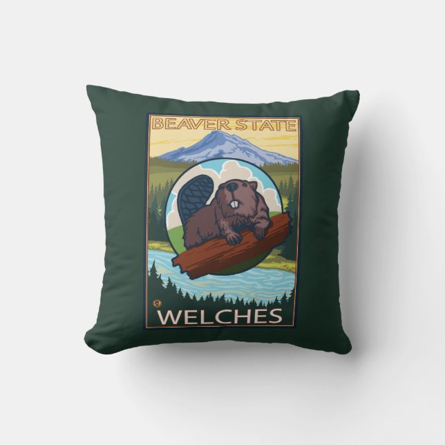 Coussin Castor et capot de Mt. - Welches, Orégon (Recto)