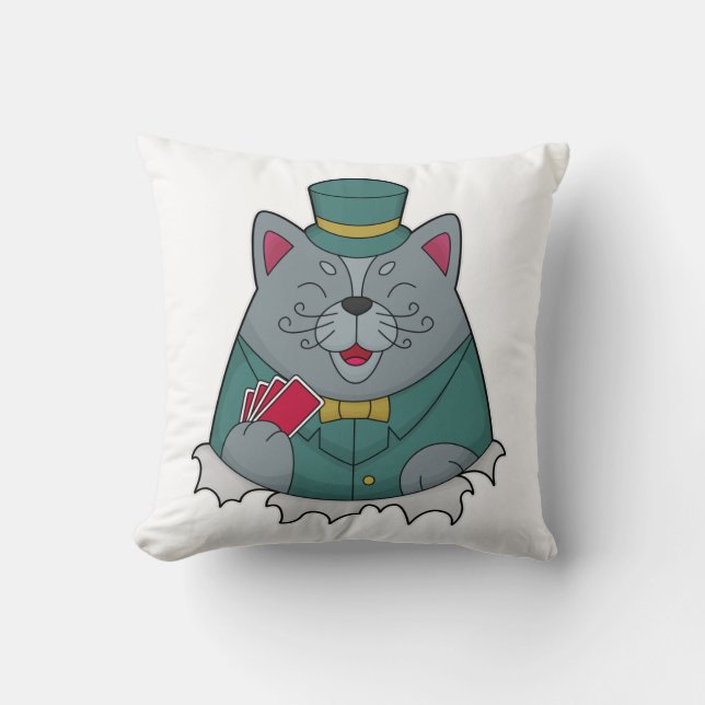 Coussin Cat at Poker avec cartes de Poker (Recto)