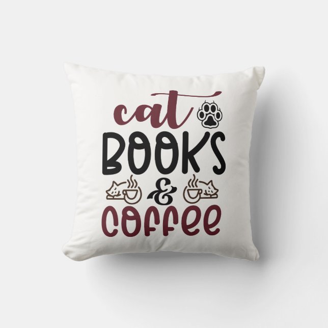 Coussin Cat books et café citations amusantes (Recto)