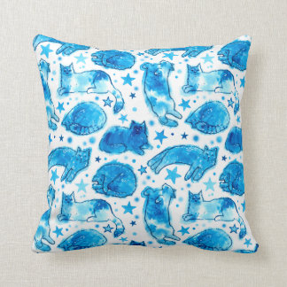 Coussin Cat Dream Stars Watercolor Chats Motif Bleu blanc
