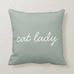 Coussin Cat Lady Simple Script Moderne Lettrage Sage Green