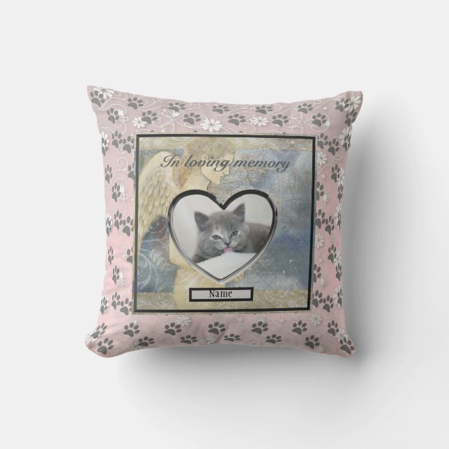 Coussin Cat Memorial Angel Paws Photo personnalisée (Recto)