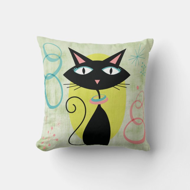 Coussin Cat noir du milieu du siècle moderne à l'ère atomi (Recto)
