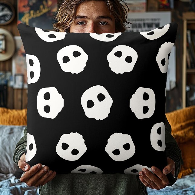 Coussin Catacomb Crânes blancs sur Noir Nu Goth Gothique (Créateur téléchargé)