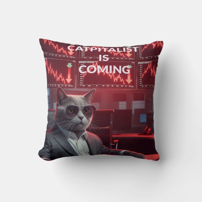 Coussin Catpitalist : Comédie de crise du marché - Drôle C (Recto)