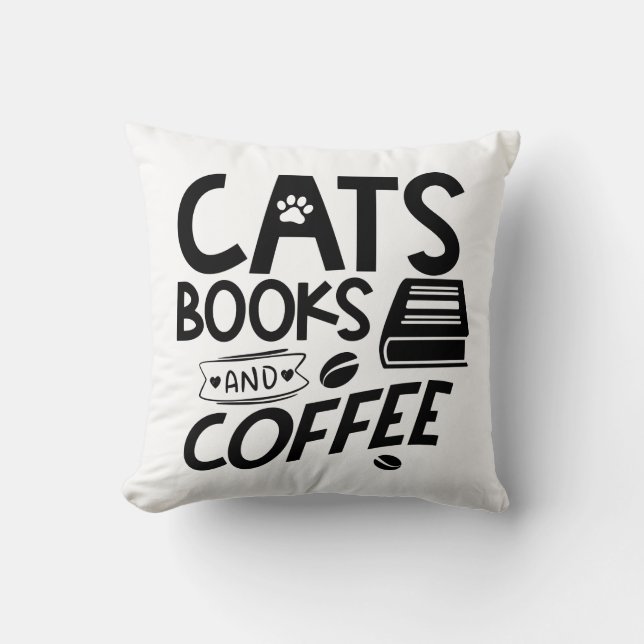 Coussin Cats Books Coffee Bookworm Reading Cute Cat (Recto)