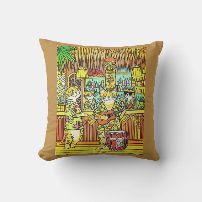 Coussin Cats on an Island Vacation in a Tiki Bar (Recto)
