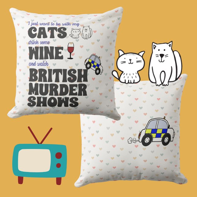 Coussin Cats, vin et British Murder Shows (Créateur téléchargé)