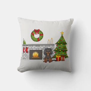 Coussin Cavalier Black & Tan Dans Une Salle De Noël Festiv