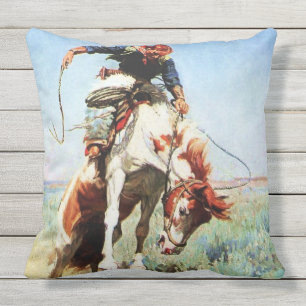 Coussin « Cavalier de bronco » Art occidental par W Herber