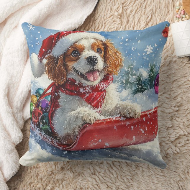 Coussin Cavalier King Charles Spaniel Chien Sledge Noël (Couverture)