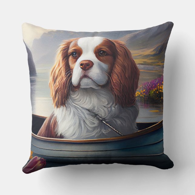 Coussin Cavalier King sur une rame : une aventure Pittores (Verso)
