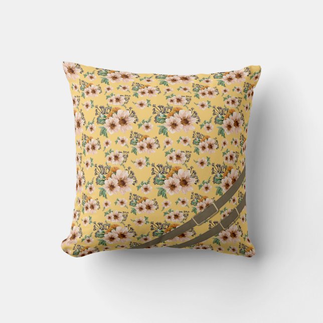 Coussin Ceinture de Motif botanique rose pâle et jaune (Recto)