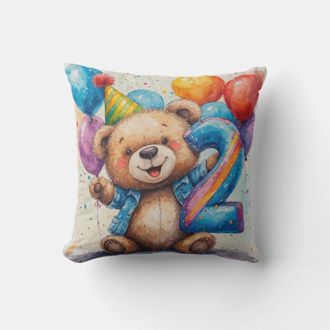Coussin Célébration d'anniversaire d'un ours en peluche mi (Recto)