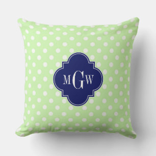 Coussin Céleri pois navy bleu quatrefeuilles 3 monogramme