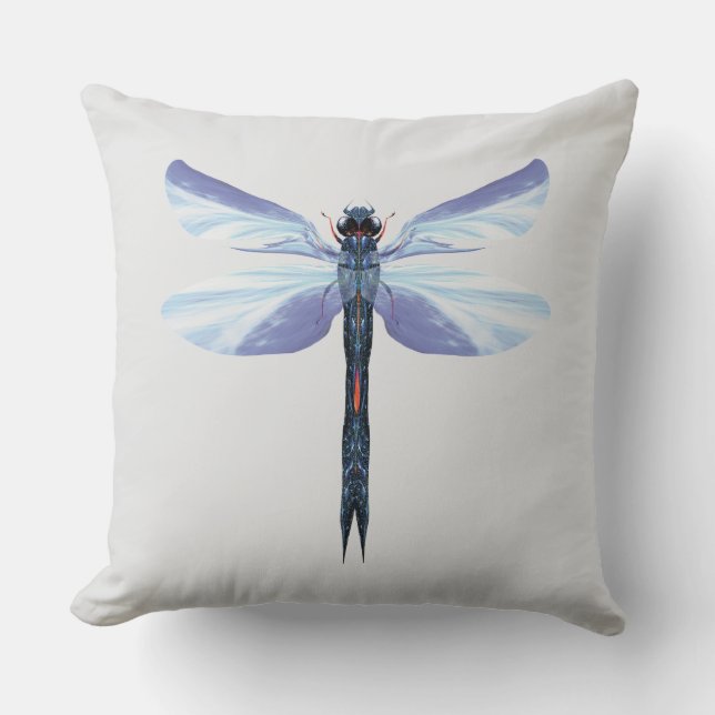 Coussin Celestial Dragonfly – Surreal Blue Insect Art Pill (Recto)