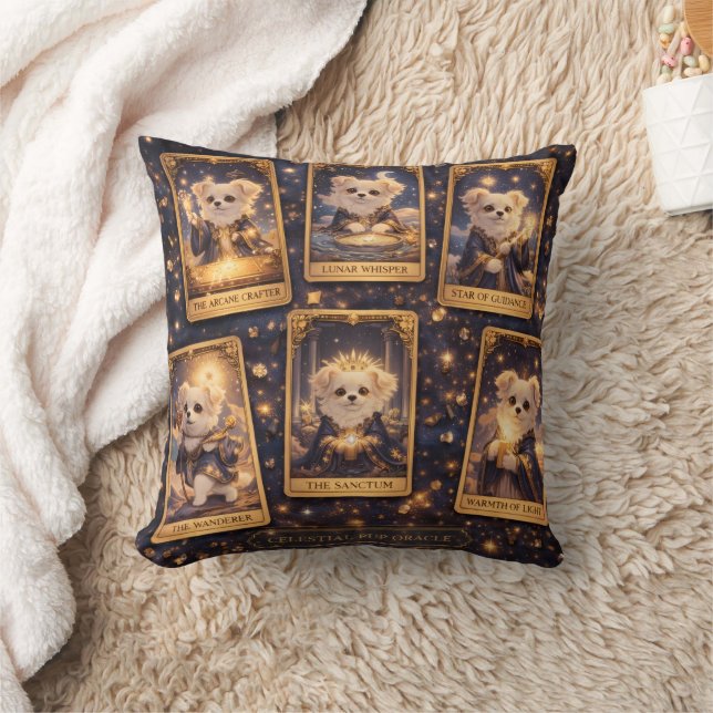 Coussin Celestial Pup Oracle – Magical Tarot Card Cushion (Couverture)