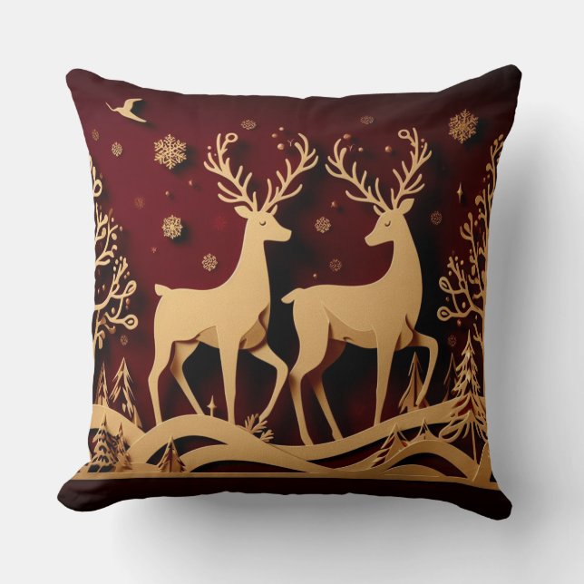 Coussin Celestial Reindeer Waltz – Golden Forest (Recto)