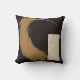 Coussin Cercle de coup de pinceau ocre noir abstrait