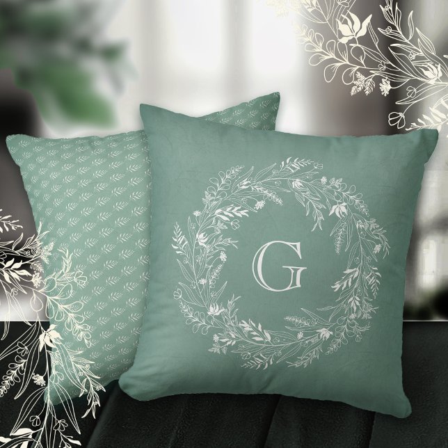 Coussin Cercle de feuillage gracieux avec la lettre G (Créateur téléchargé)