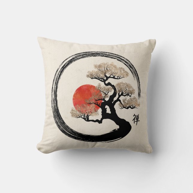 Coussin Cercle d'Enso et arbre de bonsaïs sur la toile (Recto)
