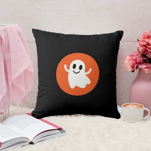 Coussin Cercle orange mignon souriant Fantôme d'Halloween