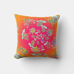Coussin Cercle rose jaune de bouquets floraux carrés