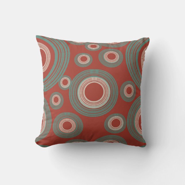 Coussin Cercle rouge moderne du milieu du siècle (Recto)
