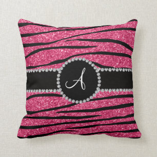 Coussin Cercle zèbre de parties scintillant rose monogram