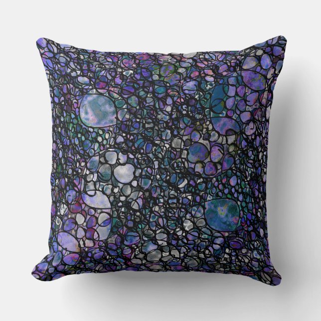 Coussin Cercles abstraits dessinés à la main, Bleu, Violet (Recto)