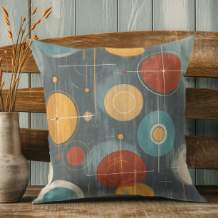 Coussin Cercles atomiques - Greige & Turquoise Mid Century