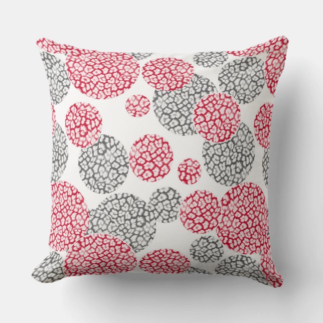 Coussin Cercles avec imprimé léopard gris et rouge (Recto)