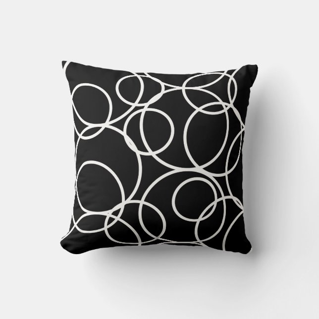 Coussin Cercles blancs géométriques Noir moderne Abstrait  (Recto)