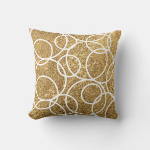 Coussin Cercles blancs géométriques Parties scintillant or