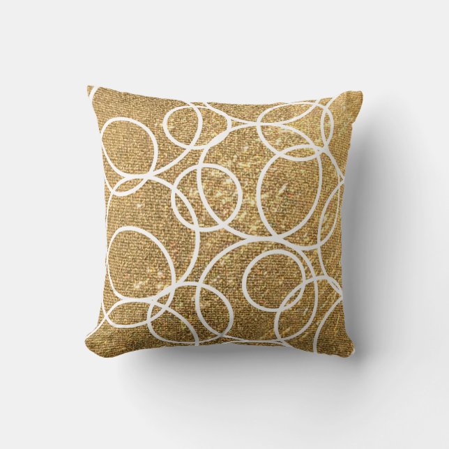 Coussin Cercles blancs géométriques Parties scintillant or (Recto)