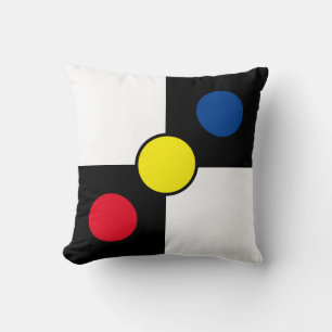 Coussin Cercles bleu rouge jaune sur blanc noir