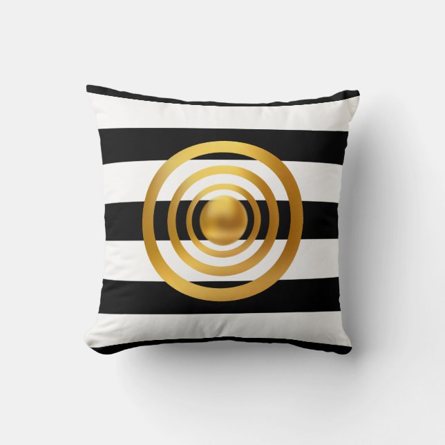 Coussin Cercles d'or sur bande noire et blanche (Recto)