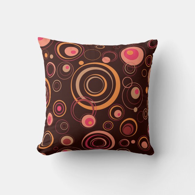 Coussin Cercles espiègles de brun/rose rétros (Recto)